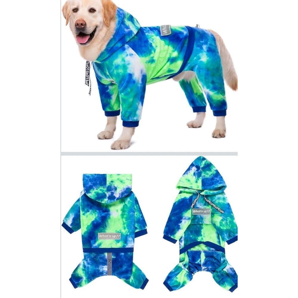 Tie Dye Dog Jumpsuit Coat Blue Green XL Fox Terrier Jack Russell Reflective NEW!